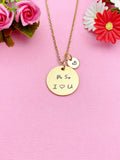 PS I Love You Necklace, Gold PS. I Heart U Charm, Boyfriends Girlfriend Valentine Gifts, Anniversary Gifts, Love Jewelry, N1102A