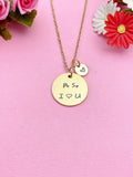 PS I Love You Necklace, Gold PS. I Heart U Charm, Boyfriends Girlfriend Valentine Gifts, Anniversary Gifts, Love Jewelry, N1102A
