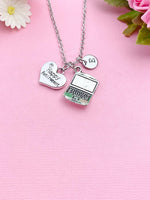 Silver Happy Retirement Charm Necklace, Computer Laptop Charm Necklace, Personalized Retirement Gift, N1288