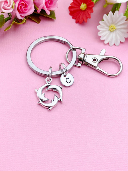 Silver or Gold Dolphin Charm Keychain, Biologist Cetologist Gifts, N148A