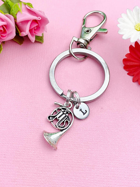 Silver French Horn Charm Keychain, Matching Band Gifts, Personalized Gift, N1296