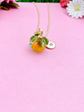 Gold Persimmon Necklace, Handmade Lampwork Orange Persimmon Charm, Personized Customized Initial Necklace, N5308