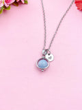 Gold Natural Angelite Necklace, Natural Gemstone Jewelry, Spinner, N5949A