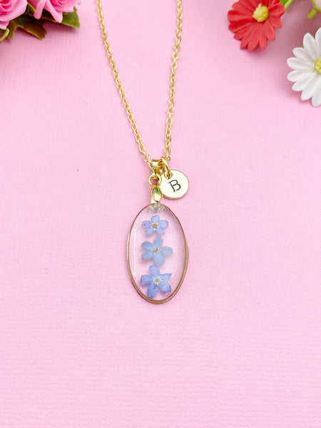 Gold or Silver Forget Me Not Charm Necklace, Gold in Option, N5558A