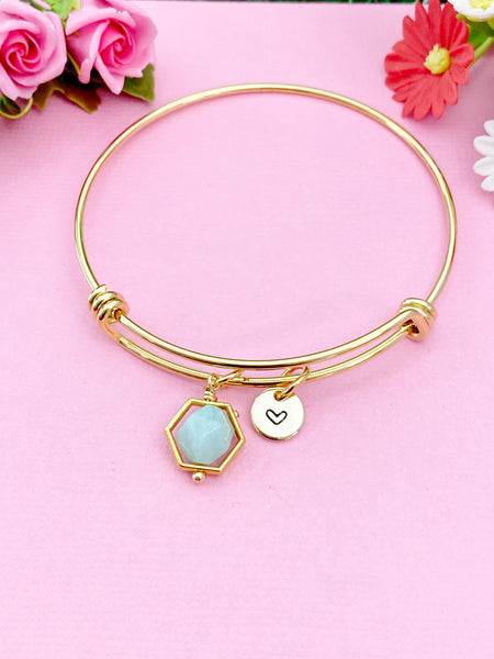 Gold Natural Jade Star Cut Charm Bracelet, Natural Gemstone Jewelry, N3962