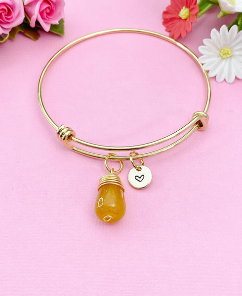 Agate Bracelet, Orange Natural Agate Gemstone Jewelry, Simple Gold Bracelet, N5067
