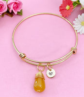 Agate Bracelet, Orange Natural Agate Gemstone Jewelry, Simple Gold Bracelet, N5067
