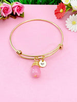 Agate Bracelet, Pink Natural Agate Gemstone Jewelry, Simple Gold Bracelet, N5069