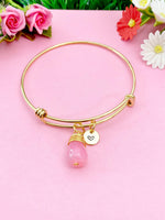 Agate Bracelet, Pink Natural Agate Gemstone Jewelry, Simple Gold Bracelet, N5069