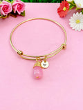 Agate Bracelet, Pink Natural Agate Gemstone Jewelry, Simple Gold Bracelet, N5069