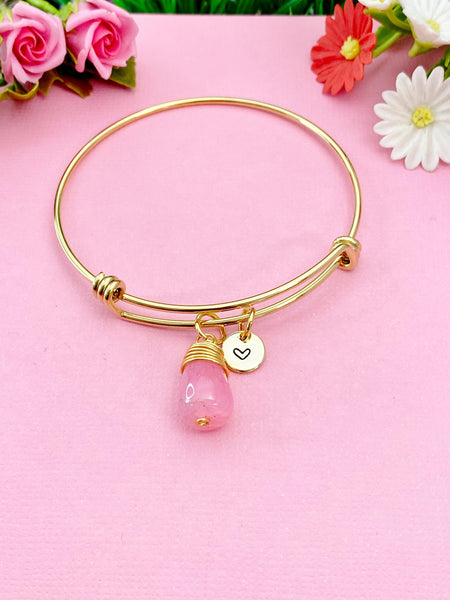 Agate Bracelet, Pink Natural Agate Gemstone Jewelry, Simple Gold Bracelet, N5069