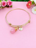 Agate Bracelet, Pink Natural Agate Gemstone Jewelry, Simple Gold Bracelet, N5069