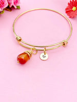 Agate Bracelet Bangle, Red Natural Agate Gemstone Jewelry, N5064