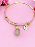 Agate Bracelet, Gray Natural Agate Gemstone Jewelry, Simple Gold Bracelet, N5066