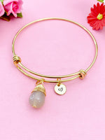 Agate Bracelet, Gray Natural Agate Gemstone Jewelry, Simple Gold Bracelet, N5066