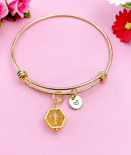 Gold Citrine Bracelet, Natural Gemstone Jewelry, N3959