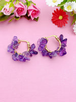 Gold Natural Amethyst Wire Wrap Braided Hoop Earrings Gemstone Jewelry, Gifts for Girlfriends, N5321A
