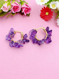 Gold Natural Amethyst Wire Wrap Braided Hoop Earrings Gemstone Jewelry, Gifts for Girlfriends, N5321A