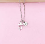 Silver Medical Injection Syringe Charm Necklace, Doctor Nurse Gifts, N2979