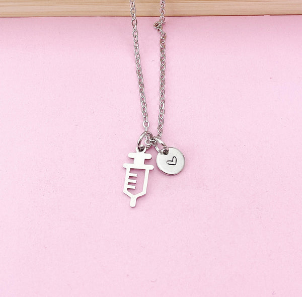 Silver Medical Injection Syringe Charm Necklace, Doctor Nurse Gifts, N2979