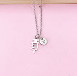 Silver Medical Injection Syringe Charm Necklace, Doctor Nurse Gifts, N2979