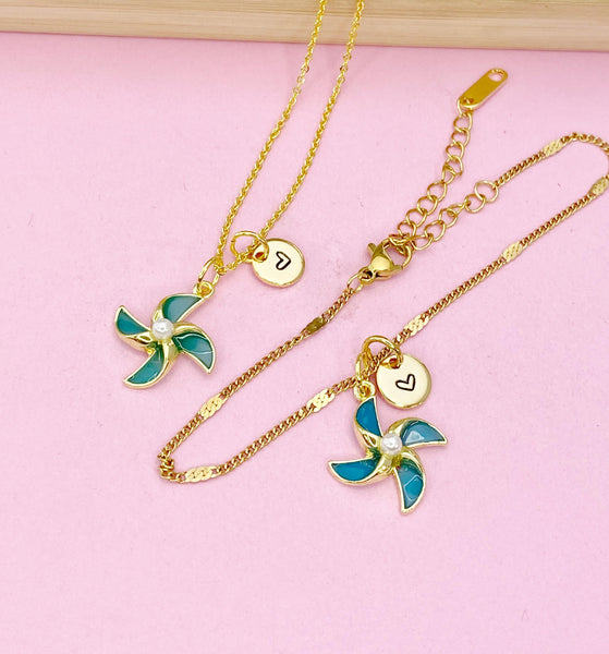Gold Pinwheel Charm Bracelet or Necklace, DN5171A