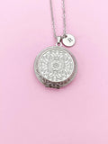 Silver Flower Locket Necklace, Round Tarnish Resistant 316 Stainless Steel Locket, Keepsake Photo Frame, N6054