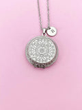 Silver Flower Locket Necklace, Round Tarnish Resistant 316 Stainless Steel Locket, Keepsake Photo Frame, N6054