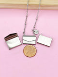 Silver Love Letter Envelope Pendant Necklace, Tarnish Resistant 316 Stainless Steel, N6055