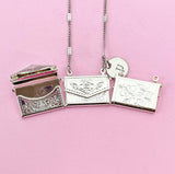 Silver Handbag with Flower Pendant Necklace, Brass Locket Pendants, N6056