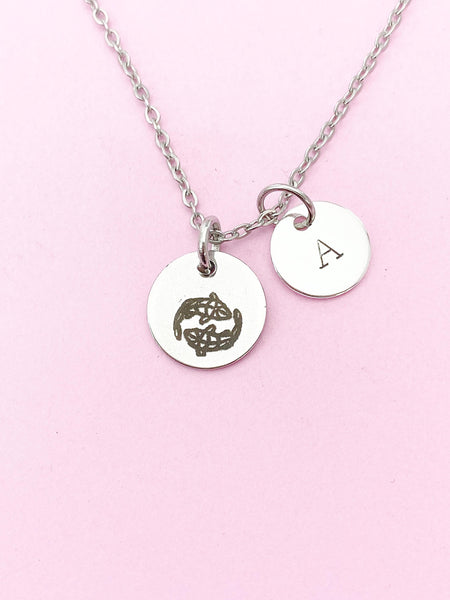 Silver or Gold Pisces Charm Necklace, Pisces Fish, D480
