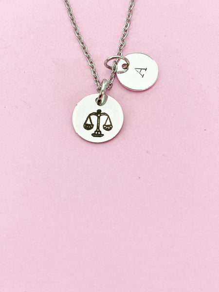 Silver or Gold Libra Scales Charm Necklace, D487