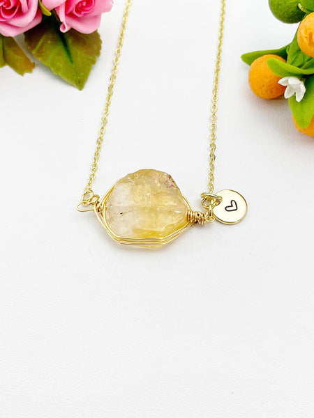 Gold Citrine Necklace, Natural Gemstone Jewelry, November Birthday Gift, N5985