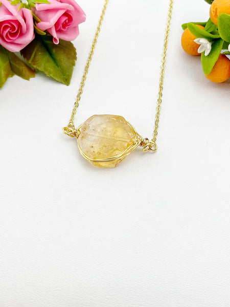 Gold Citrine Necklace, Natural Gemstone Jewelry, N5985A