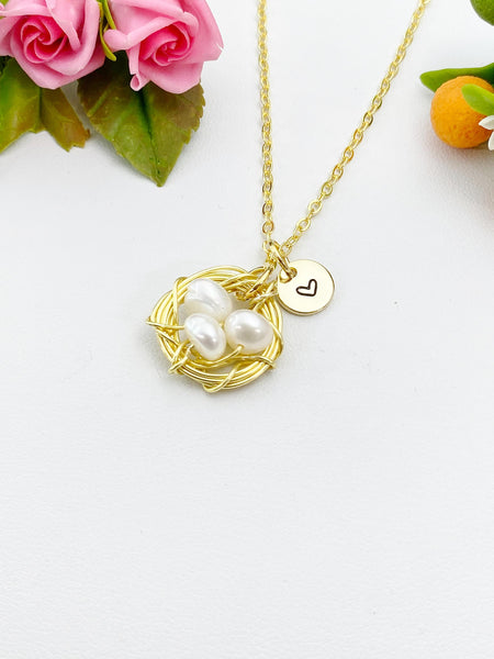 Gold or Silver Natural Cultured Freshwater Pearl Bird Nest Wire Wrap Charm Necklace, Pearl Jewelry, N5986