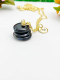Gold Natural Black Onyx Necklace, Natural Gemstone Jewelry, N5989