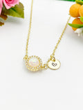 Gold Opal Charm Necklace, White Synthetic Opal Charm, N5990