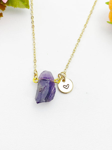 Gold Rough Raw Natural Amethyst Charm Necklace, Natural Gemstone Jewelry, N5992