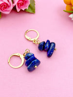 Gold Lapis Lazuli Earrings, Natural Gemstone Jewelry, Silver Option, N5881B