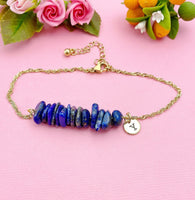 Gold Natural Lapis Lazuli Bar Bracelet, Natural Gemstone Jewelry, N5881C