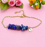 Gold Natural Lapis Lazuli Bar Bracelet, Natural Gemstone Jewelry, N5881C