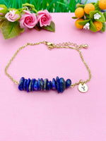 Gold Natural Lapis Lazuli Bar Bracelet, Natural Gemstone Jewelry, N5881C