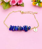 Gold Natural Lapis Lazuli Bar Bracelet, Natural Gemstone Jewelry, N5881C