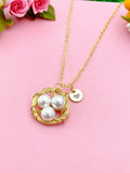 Gold or Silver Handmade Shell Pearl Bird Nest Wire Wrap Charm Necklace, Shell Pearl Jewelry, N5993