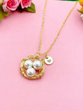 Gold or Silver Handmade Shell Pearl Bird Nest Wire Wrap Charm Necklace, Shell Pearl Jewelry, N5993