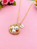 Gold or Silver Handmade Shell Pearl Bird Nest Wire Wrap Charm Necklace, Shell Pearl Jewelry, N5993