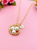 Gold or Silver Handmade Shell Pearl Bird Nest Wire Wrap Charm Necklace, Shell Pearl Jewelry, N5993