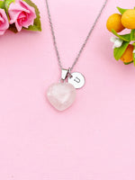 Silver Natural Rose Quartz Heart Charm Necklace, Natural Gemstone Jewelry, N5995
