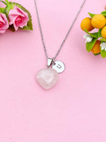 Silver Natural Rose Quartz Heart Charm Necklace, Natural Gemstone Jewelry, N5995