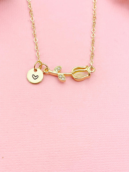 Gold or Silver Tulip Charm Necklace, Spring Jewelry, N5999